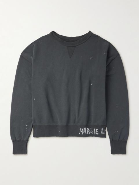 Cropped Paint-Splattered Cotton-Jersey Sweatshirt Black