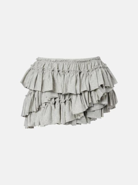 Ruffled asymmetric cotton miniskirt