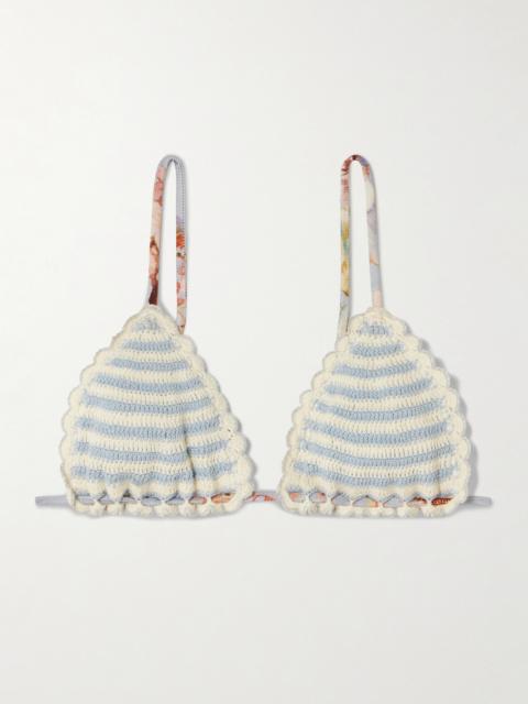 Awaken Striped Crocheted Cotton Bikini Top