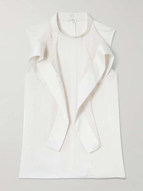 Ruffled satin-trimmed chiffon blouse White