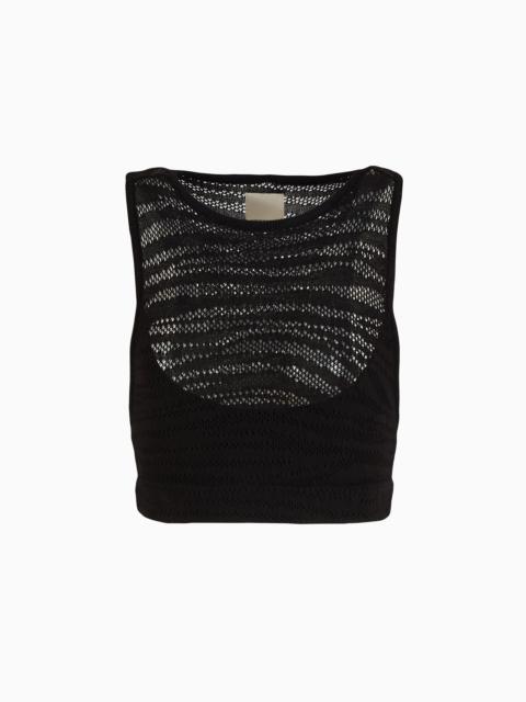 Emporio Armani Sustainability Values Capsule Collection viscose blend openwork knit crop top