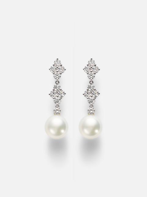18kt white gold drop earrings with pearls and diamonds