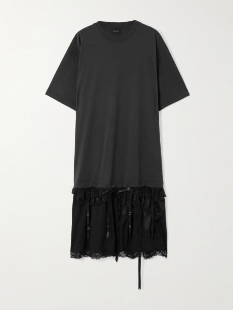 Layered Lace-trimmed Cotton-jersey And Silk-satin Mini Dress