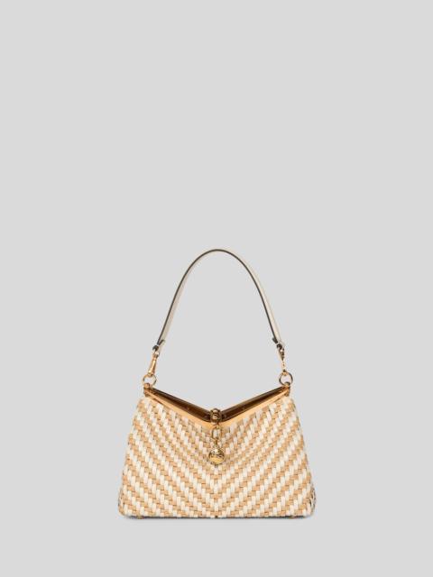 MEDIUM WOVEN LEATHER AND RAFFIA VELA BAG