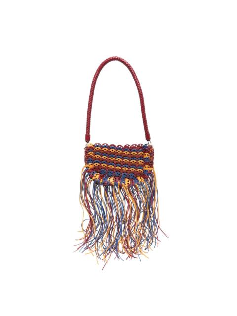 fringed leather shoulder bag