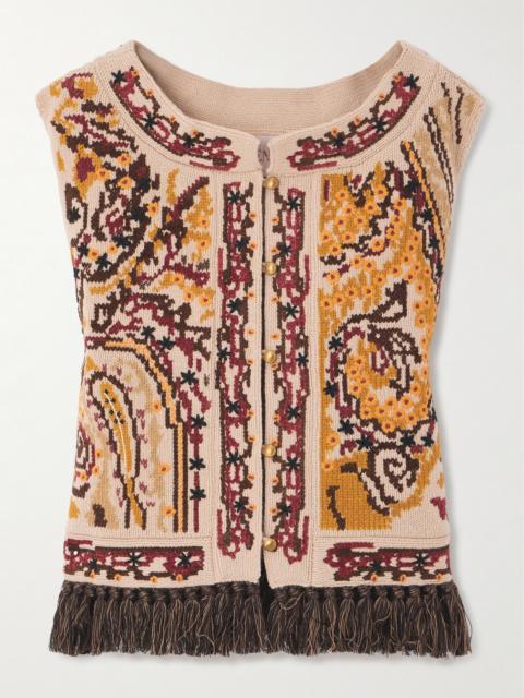Fringed Embroidered Wool Vest