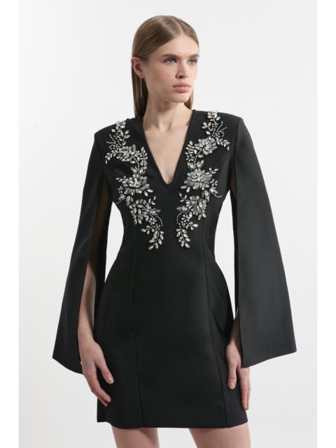 Bandage Form Fitting Cape Sleeve Embellished Mini Dress