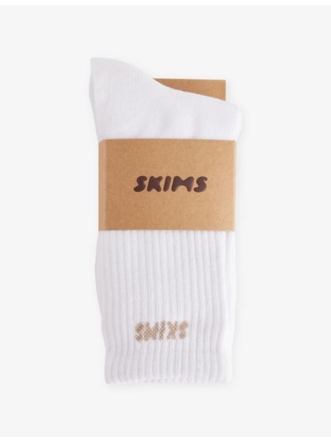 Logo-Print Ribbed Pack of Three Cotton-Blend Crew Socks