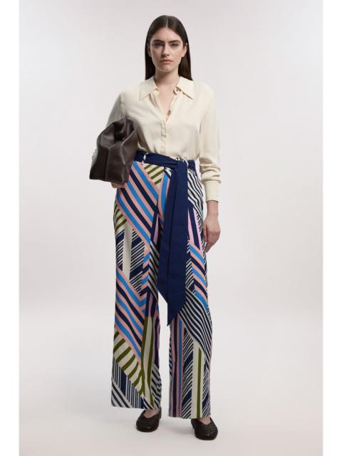 Geo Print Twill Woven Wide Leg Trouser