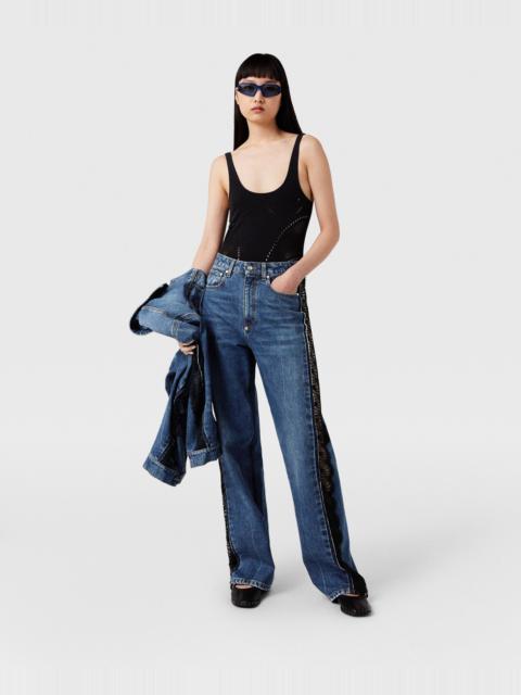 Lace High-Rise Straight Leg Jeans