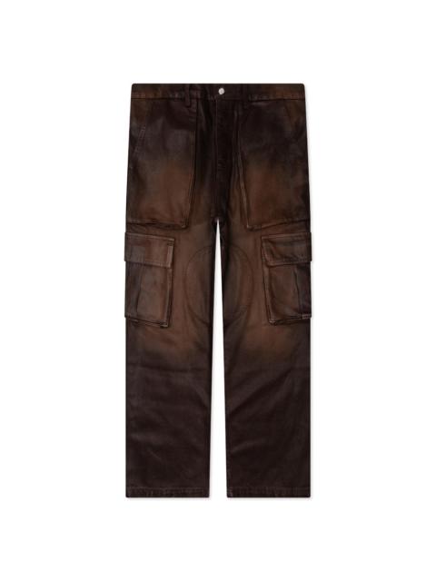 WAXED DENIM LOGO CARGO PANT -BROWN WASH
