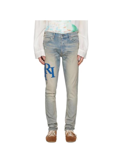Blue Staggered Logo Skinny Jeans