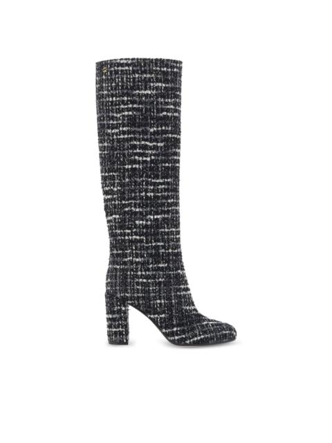 below-the-knee tweed boots