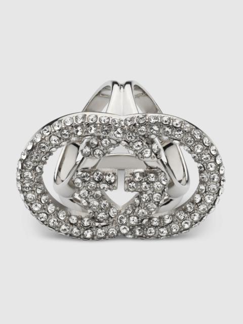 Crystal Interlocking G carré ring