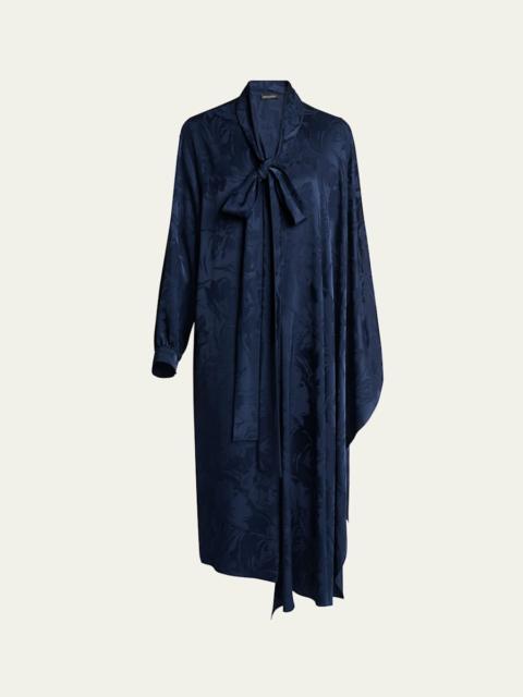 Floral Jacquard Long-Sleeve Maxi Scarf Dress