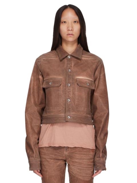 Brown Cape Sleeve Cropped Denim Jacket