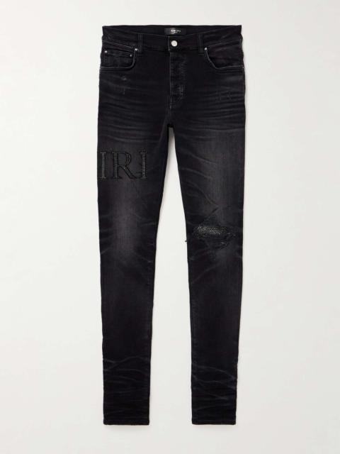Skinny-Fit Crystal-Embellished Distressed Jeans
