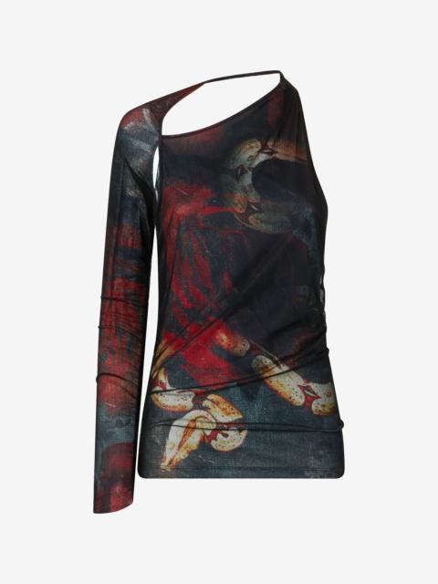 One-Sleeve Sweater With Rose And Snake