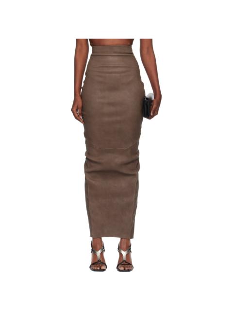 Gray Temple Dirt Pillar Leather Midi Skirt