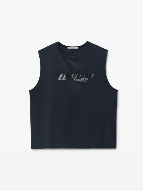 Black Laser-Cut Logo Muscle Shirt