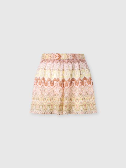 Shorts in viscose lamé blend with space-dye lace motif