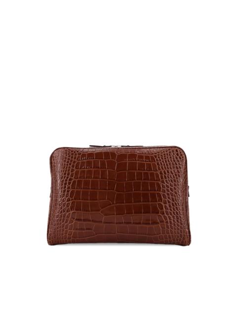 embossed-leather zip clutch bag