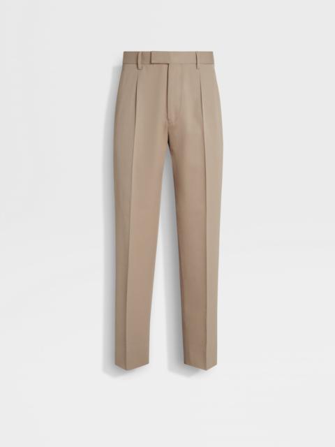LIGHT TAUPE COTTON AND WOOL PANTS
