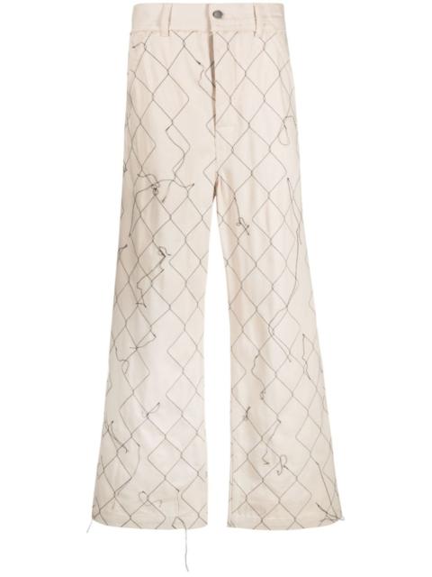 abstract-pattern wide-leg trousers