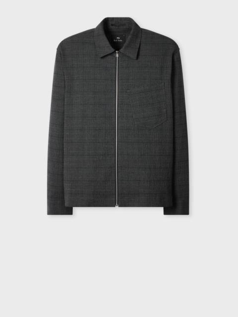 Grey Textured-Cotton Check Zip Overshirt