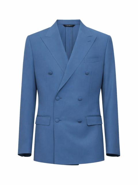 Avio blue wool poplin double-breasted jacket
