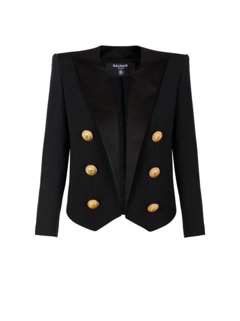 Cropped grain de poudre edge-to-edge jacket with 6 buttons
