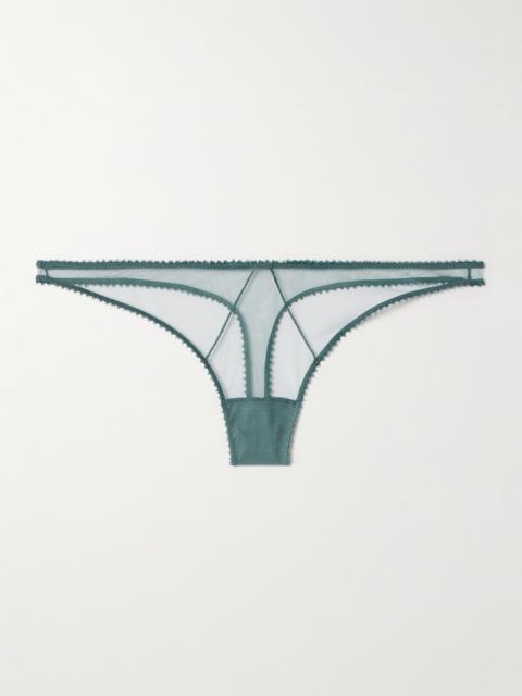 Perle Embroidered Mesh Thong