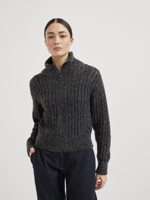 Soft wool, cashmere and mohair dazzling rib cardigan