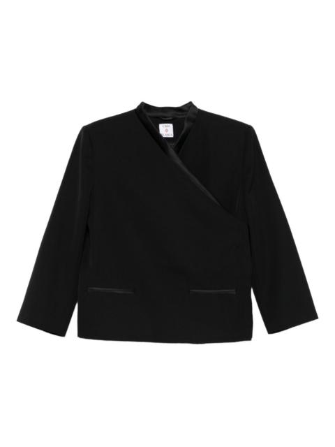 satin-trimmed wrap jacket