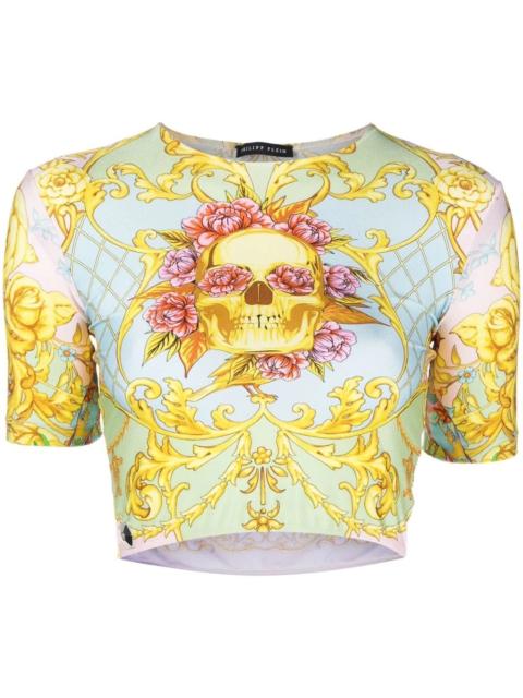 baroque-print crop-top