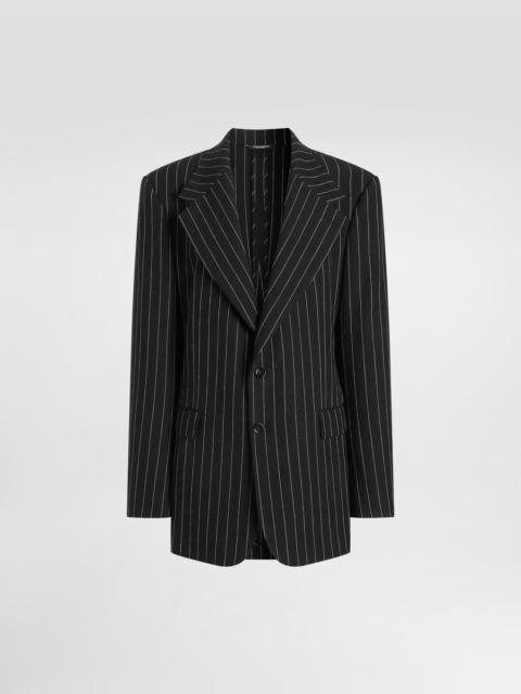 Sicilia single-breasted pinstripe jacket in wool and linen