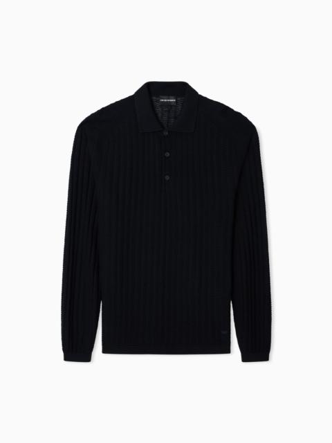 WOOL AND LYOCELL-BLEND POLO COLLAR JUMPER IN A PATTERNED STITCH
