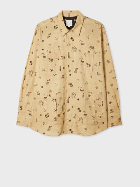 Tan Oversized 'Travel' Print Safari Overshirt