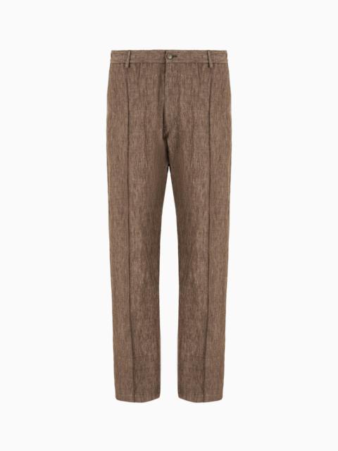 Crêpe-effect faded linen trousers with ribbing