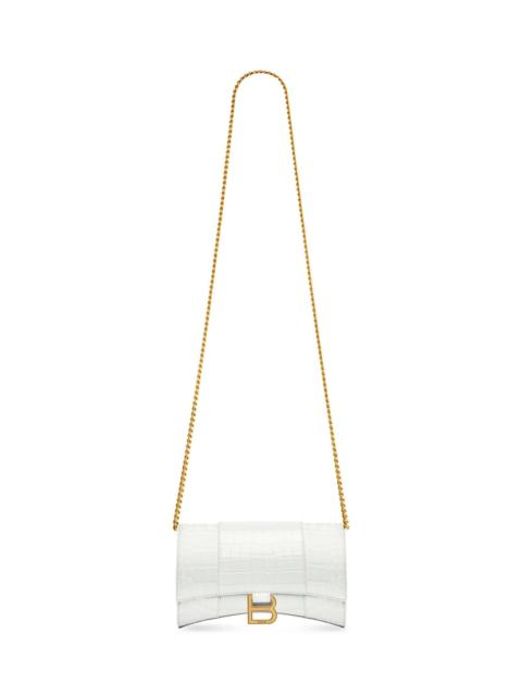 Women's Hourglass Wallet With Chain Crocodile Embossed in White