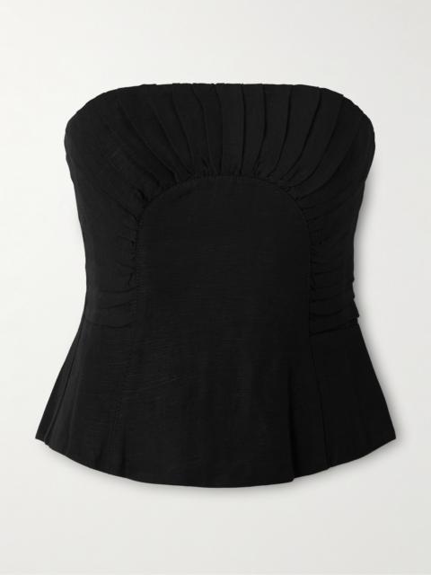 Otta Strapless Pleated Linen-blend Bustier Top