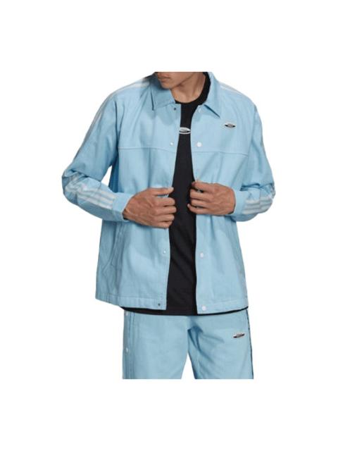 adidas originals Side Stripe lapel Sports Jacket Blue HC9497