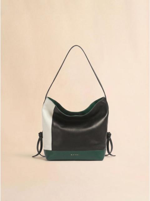 WHITE BLACK AND GREEN LEATHER POD 2.0 SMALL HOBO BAG