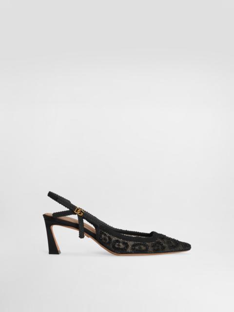 Leopard-design lace slingbacks with fusible rhinestones