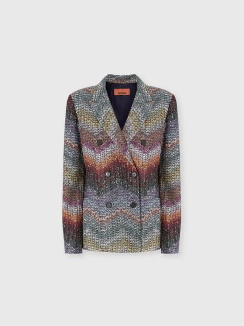 Double-Breasted Viscose Lamé Blazer with Sequins