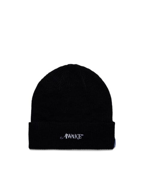 embroidered ribbed beanie hat