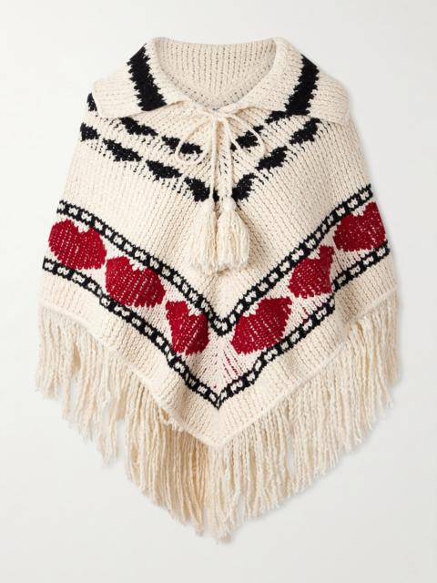 Faune Fringed Jacquard-knit Cotton Poncho