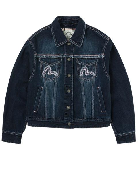 Seagull Appliqué Embroidery Loose Fit Washed Denim Jacket