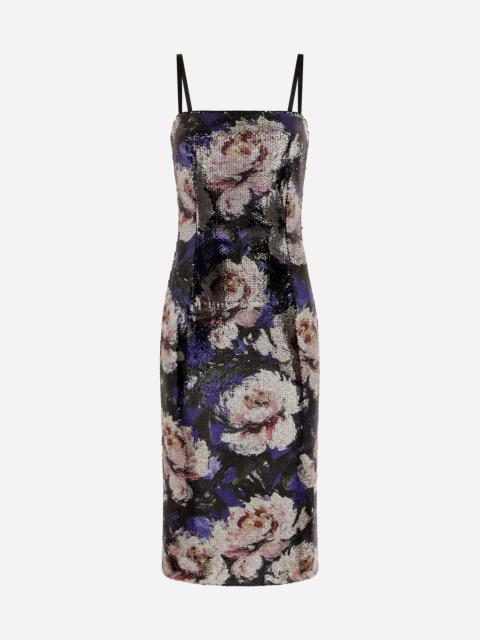 Dolce & Gabbana Sequined strapless dress with peony print -  F6EAVTFSSKLHP4YC | REVERSIBLE
