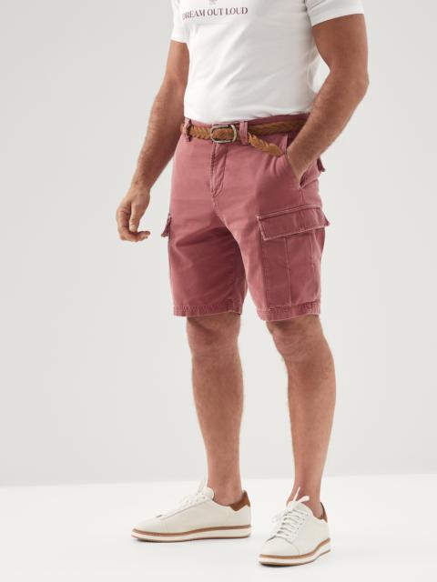 Garment-dyed basic fit Bermuda shorts in twisted cotton gabardine with cargo pockets
